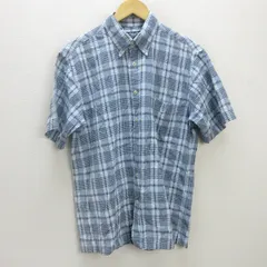 D■チャップス ラルフローレン/CHAPS RALPH LAUREN チェック柄半袖シャツ/シアサッカー■水色【L】MENS/102【中古】