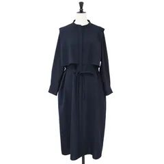 TRANS WORK トランスワーク ワンピース ネイビー 紺 サイズ:38(M) 23秋冬 ストレッチ トロピカル シャツ ワンピース / 長袖 ミディ丈 バンドカラー リボンベルト ウォッシャブル トップス ドレス【レディース】のサムネイル