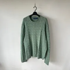 ポロラルフローレン  ケーブルニット　コットン　刺繍ロゴ　Polo Ralph Lauren Cable knit cotton green XLsize T1116 C3