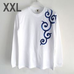 手描き唐草柄袖リブロングTシャツ XXL ホワイト 長袖 ロンT