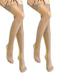 ガーターストッキング 光沢 ２足セット ふともも丈 ストッパー付き 15デニール
