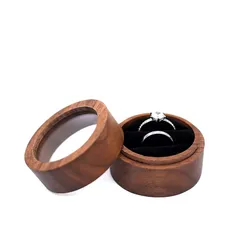 【新着商品】ケース 木製 リングケース ミニジュエリーボックス プロポーズ 婚約指輪 リングケース 指輪 指輪ケース ピアス ジュエリー 収納ケース 小さい 持ち運び 携帯用 changbloom シンプル 高級 2枚入り (Double slots Blac