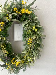 Spring 春の木漏れ日 ミモザとユーカリのオーバルリース 22~15cm