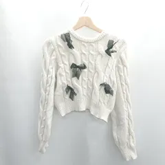 ◇ ⊇ ems excite エムズエキサイト リボン 長袖 ニット サイズF オフホワイト系 レディース E  【1502180034046】