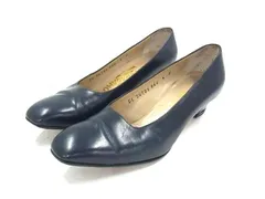 ■美品■ Salvatore Ferragamo フェラガモ レザー パンプス ヒール 表記サイズ 4 (約21.5cm) 靴 シューズ  ネイビー系 DG4839