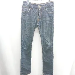 ◇ Θ Nudie Jeans co ステッチデザイン ストレートジーンズ サイズW29L32 インディゴブルー オレンジ メンズ E  【1410290023112】