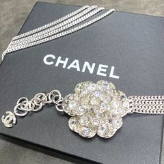 ▼CHANEL/シャネル チェーンベルト カメリア ラインストーン シルバー レディース 箱付き S24006681983