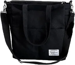 Brightrust トートバッグ ショルダー 帆布 キャンバス 斜め掛け 肩掛け カバン 学生 通学 通勤( ブラック)