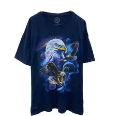DOM 半袖 プリントTシャツ XL ネイビー ドム プルオーバー アニマルプリント ビッグプリント イーグル 古着卸 アメリカ仕入 a706-5601