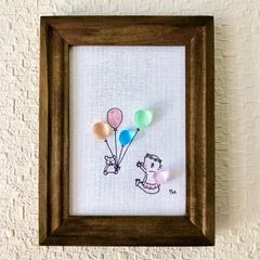 ♡花咲く海でハリー流スイカ割り♡ガラス シーグラスアート ハリネズミ うさぎ 夏 ♡花咲く海でハリー流スイカ割り♡ガラス シーグラスアート
