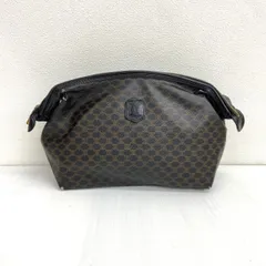 CELINE セリーヌ オールドセリーヌ 化粧ポーチ ポーチ マカダム PVC×レザーヴィンテージ ブラック×ブラウン ヴィンテージ