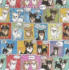 【ゆきちゃん限定】X2324 アメコミ風 ロングコートチワワ柄 生地 1m