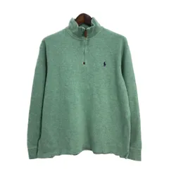 Polo by Ralph Lauren ポロ ラルフローレン ハーフジップ セーター ワンポイントロゴ グリーン (メンズ XL) 中古 古着 R4328