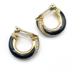 Christian Dior クリスチャンディオール ビンテージ イヤリング フープ ラインストーン ゴールド系 ブラック