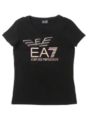 EMPORIO ARMANI (エンポリオアルマーニ) グラフィック ラメプリント クルーネック 半袖 Tシャツ EA7LW182AF10373 ブラック