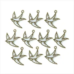 T-234X アンティーク チャーム【透かし 鳥】10個セット 金古美 フェザー 翼 羽根 小鳥 ピアス イヤリング ブレスレット ネックレス ハンドメイド アクセサリー パーツ