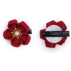 和風 ちりめん 花 ヘアクリップ 【ワインレッド】 2個入り 約3cm 赤 つまみ細工 髪留め 和小物 和装 着物 浴衣 可愛い  HPNN-014