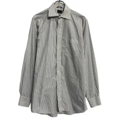 CHAPS 長袖 ストライプシャツ 15 L 程 ホワイト グレー チャップス ボタン 胸ポケット カジュアルシャツ 古着卸 アメリカ仕入 a701-5821