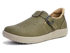 【軽くて歩きやすい/幅広4E】pansy スリッポン 手を使わずに履ける 幅広 4E フラット 軽量 屈曲（カーキ）