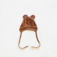 《COODO》オーガニックコットン　ベロア　ボンネット ／ VELOUR NEWBORN HAT WITH EARS_dark chocolate