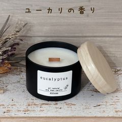 アロマキャンドル ユーカリの香り 木芯 ソイキャンドル 缶
