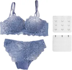 Lunon 女装 ブラジャー ショーツ コスプレ 上下セット 可愛く魅せる 延長ホック 付き大きいサイズ ノンワイヤー セクシー 男の娘 男女兼用(ブルー：Bカップ/アンダー 約80cm,  アンダー 約80cm)