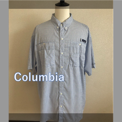 #383　Columbia　コロンビア　フィッシング　シャツ　水色　チェック　メンズ　XL　古着