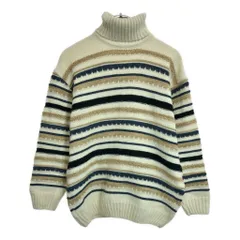 タートルネック 3Dニットセーター アイボリー(レディース L相当)中古 古着 U5433