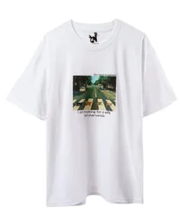 [Four leaf] アートプリント Tシャツ 半袖 クルーネック 綿100% オーバーサイズ ユニセックス ストリート系 韓国ファッション モード系 カジュアル おしゃれ 黒 白 M-XL タイ製 (JP, アルファベット, L, ホ [ホワイト] [L]