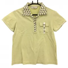 【美品】アダバット 半袖ポロシャツ ライトグリーン 襟英字柄 スキッパー レディース Ⅰ(M) ゴルフウェア adabat