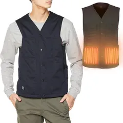 [ボルトヒート] インナーベスト Vネック 薄手 軽量 防風 防寒対策 電熱ウェア 電熱ベスト 電熱ジャケット 日本製 温かい メンズ レディース クリスマスプレゼント G-8819 濃紺 L [ダークネイビー] [Free Size]
