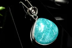【１点物】シルバー925◇ロシア産 アマゾナイト　18x18mm　ドロップ ペンダントトップ パワーストーン 天然石 _PC5995