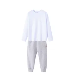 2点セット 長袖 白Tシャツ 1枚 と グレー色 スウェットズボン 1枚 子供服 90 100 110 120 130 140 150