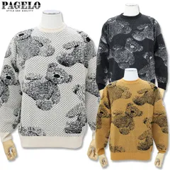 パジェロ PAGELO クマ デザイン クルーネック ニット M L LLサイズ 56-7099-07 ブラック ベージュ ブラウン 秋冬 メンズ 25AWのサムネイル