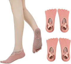 TOPIKE ピラティス 靴下ヨガソックス 5本指 滑り止め レディース 通気性 耐久性 抗菌 防臭 冷房/汗対策 バレエ スポーツ ウェア(ピンクx2,  22.5-25.0 cm)