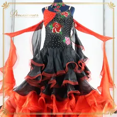 社交ダンス 衣装 スタンダード ドレス スタンダードドレス ワンピース 黒 赤 フリル レース フロート パーティ 発表会 ブラック系 レッド系 ボリューム フリル ダンスウェア レディース 練習用 ステージ衣装 競技会