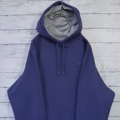 美品 チャンピオン Champion 無地 目付き ツートンフード 裏起毛 プルオーバースウェットパーカー フーディー メンズ L スモークネイビー 紺 20202618