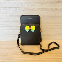 かわいいリボンの スマホ お財布 ショルダーバッグ ポーチ ケース 携帯 ウォレットケース スマホポシェット グレー