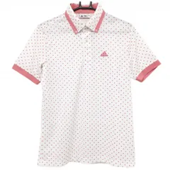 【美品】アディダス 半袖ポロシャツ 白×ピンク スクエア総柄 ボタンダウン  メンズ S/P ゴルフウェア adidas