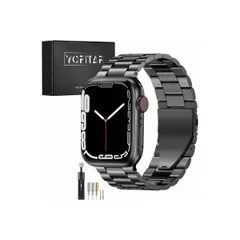 YOFITAR Apple Watch 用バンド ステンレス製 42-45mm アップルウォッチ 交換ベルト（ブラック,49/45/44/42mm）