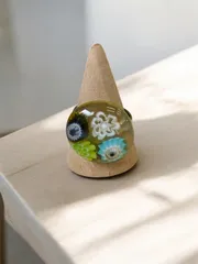 【一点物】ミルフィオリ　ガラスリング　/サイズフリー指輪　イエロー系
