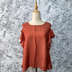 美品　DOUDOU　ドゥドゥ　カットソー　丸襟　オフショル　フレア　無地　薄手　春　夏　秋【size F】　オレンジ　橙　サーモンピンク