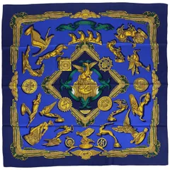 エルメス HERMES カレ 90 LES PARURES DU VENT 風の装い スカーフ シルク ブルー マルチカラー レディース 【中古】