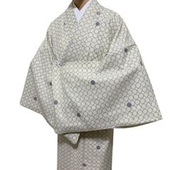 R-1263　着物　小紋　袷　ポリエスエル100％　裄67センチ　レディース