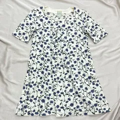 Sybilla シビラ　花柄 刺しゅう ワンピース　M ホワイト　白　ブルー　青　総柄　刺繍　日本製　コットン　Aライン　フラワー　花　フローラル　上品　可憐　半袖