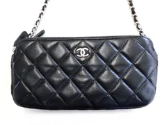 4 シャネル CHANEL ■ A82527 マトラッセ Wファスナーチェーンウォレット ラムスキン ブラック×シルバー金具 □6D マニニ100