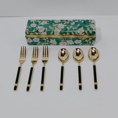 陶器製ケース付き　スプーン&フォーク　各3本セット　カトラリー　花柄