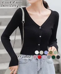 【在庫限り！】1B26Ｖネックリブ編みショートカーディガン/UV対策/冷房対策/秋新作/リブニット/オフィス 洗える ウォッシャブル シンプル ロングレディース 韓国 スポーティー 90‘S ダンス イベント【送料無料】バーゲン