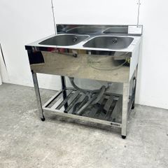 【送料無料】2槽シンク W900×D600×H800 ステンレスシンク アズマ 流し台 業務用 厨房 中古