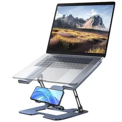 SuperKois ノートパソコンスタンド スマホスタンド付 パソコンスタンド 折りたたみ式 pcスタンド 無段階高さ&角度調整可能 タブレット スタンド 滑り止め アルミ製軽量 安定 高耐荷重 放熱対策 省スペース 人間工学設計 姿勢改善 腰痛＆猫背＆肩 0
